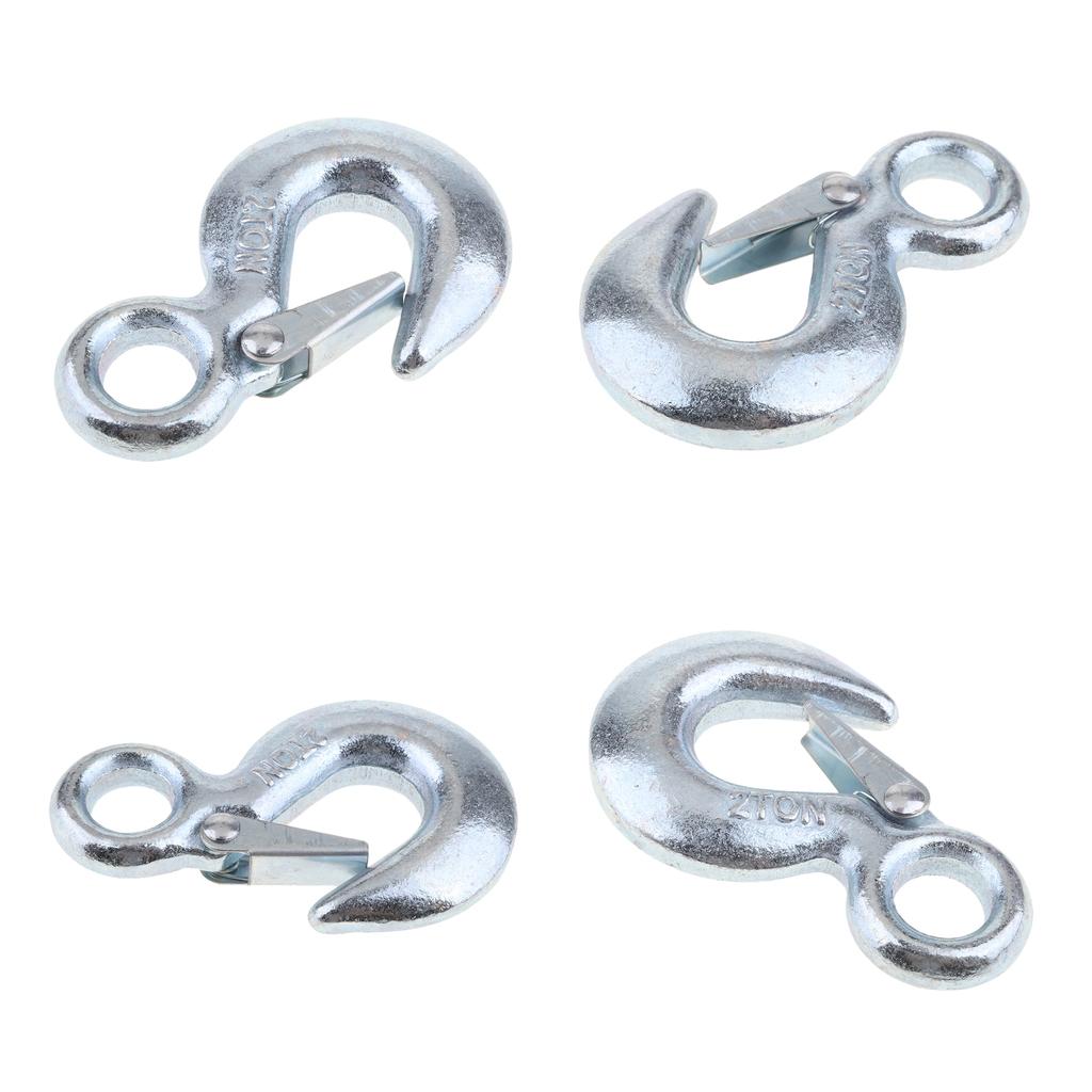 4 x Forged Steel 2T Eye Hook w/ Clevis Safety Latch for Winch Cable UTV/ATV
