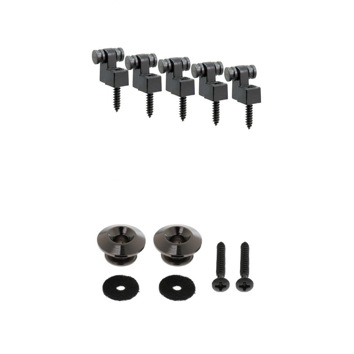 2 Pcs Strap Button +5Pcs Roller String Tree Guides Retainer Screw for Guitar