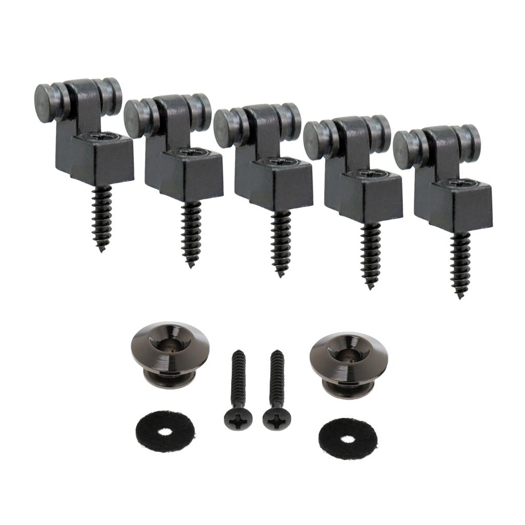 2 Pcs Strap Button +5Pcs Roller String Tree Guides Retainer Screw for Guitar