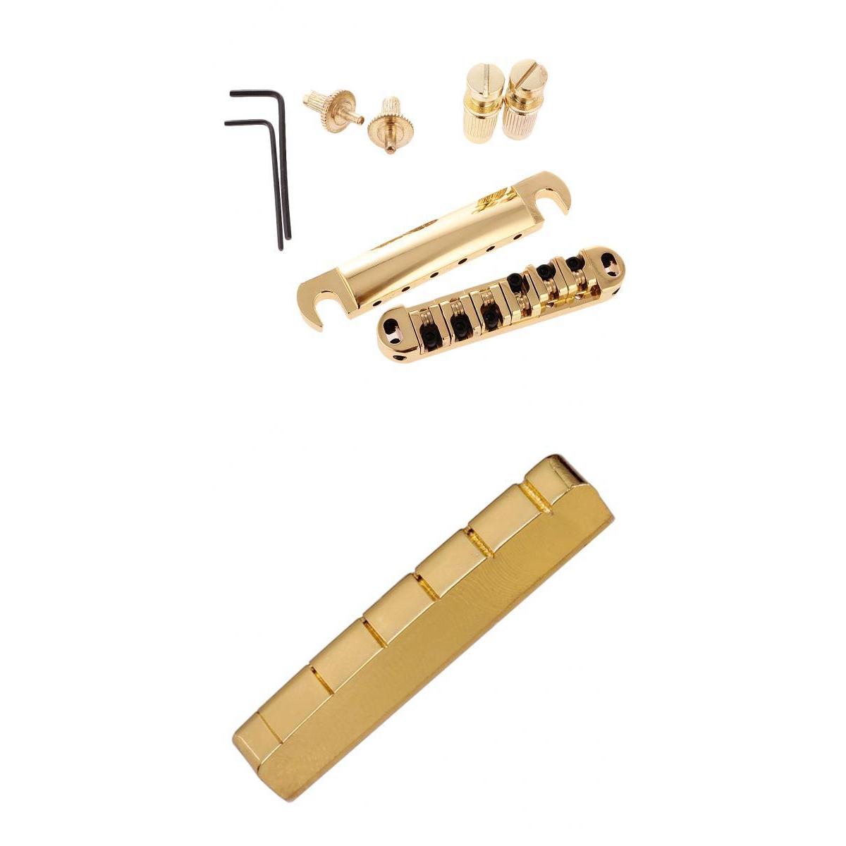 1 Set Roller Saddle Bridge +6 Strings Slotted Nut for LP Electric Guitar
