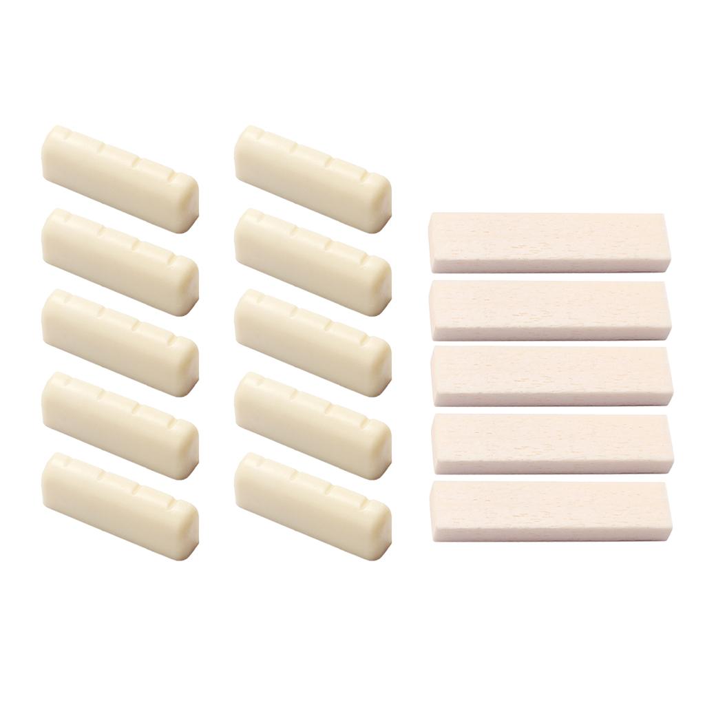 5 Pieces Unslotted Guitar Blank Nuts +10 Pieces Cream Bone Banjo Top Nuts
