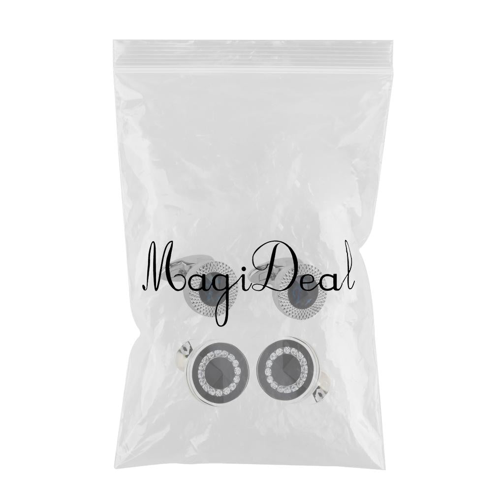 2 Pair Fashion Men Round Rhinestone Copper Cufflinks for Wedding Party Gifts
