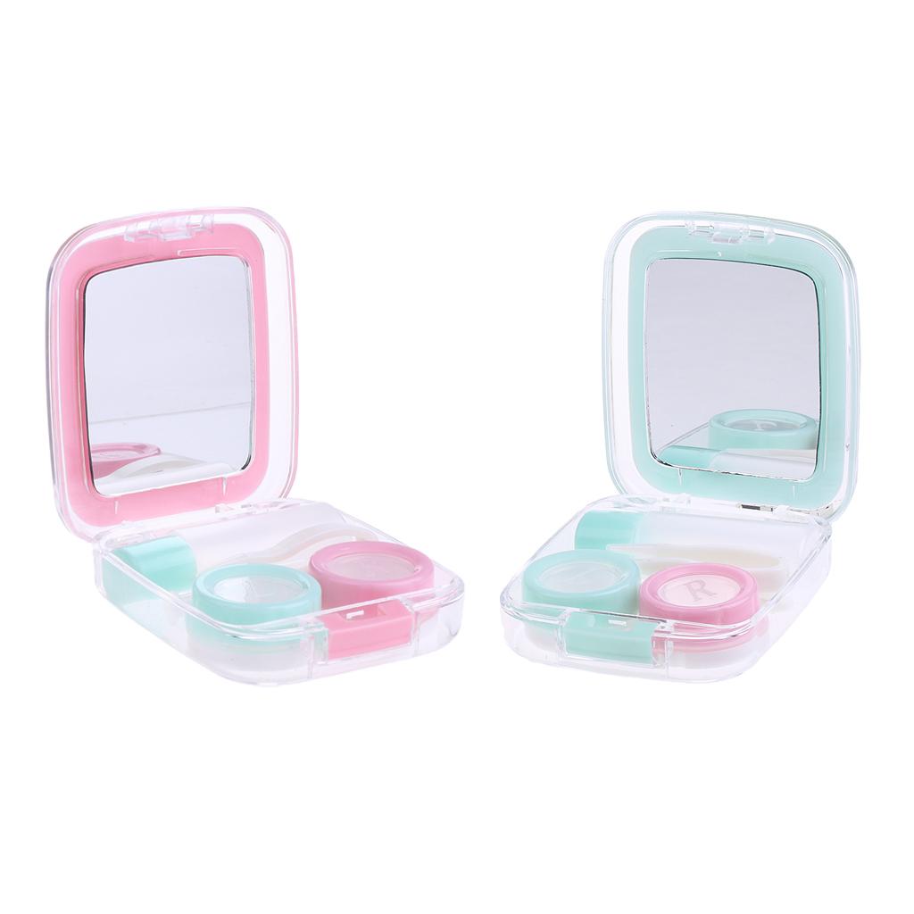 2pcs Travel Cute Mini Contact Lens Case Holder Storage Mirror Box Container