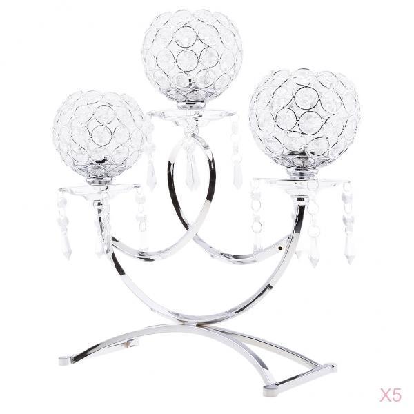 5pcs Vintage Candle Holder 3-Arm Candelabra Wedding Centerpieces Silver