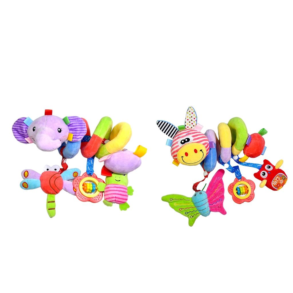 2 Pieces Musical Plush Crib Bed Stroller Baby Pram Rattle Hanging Bell Toys