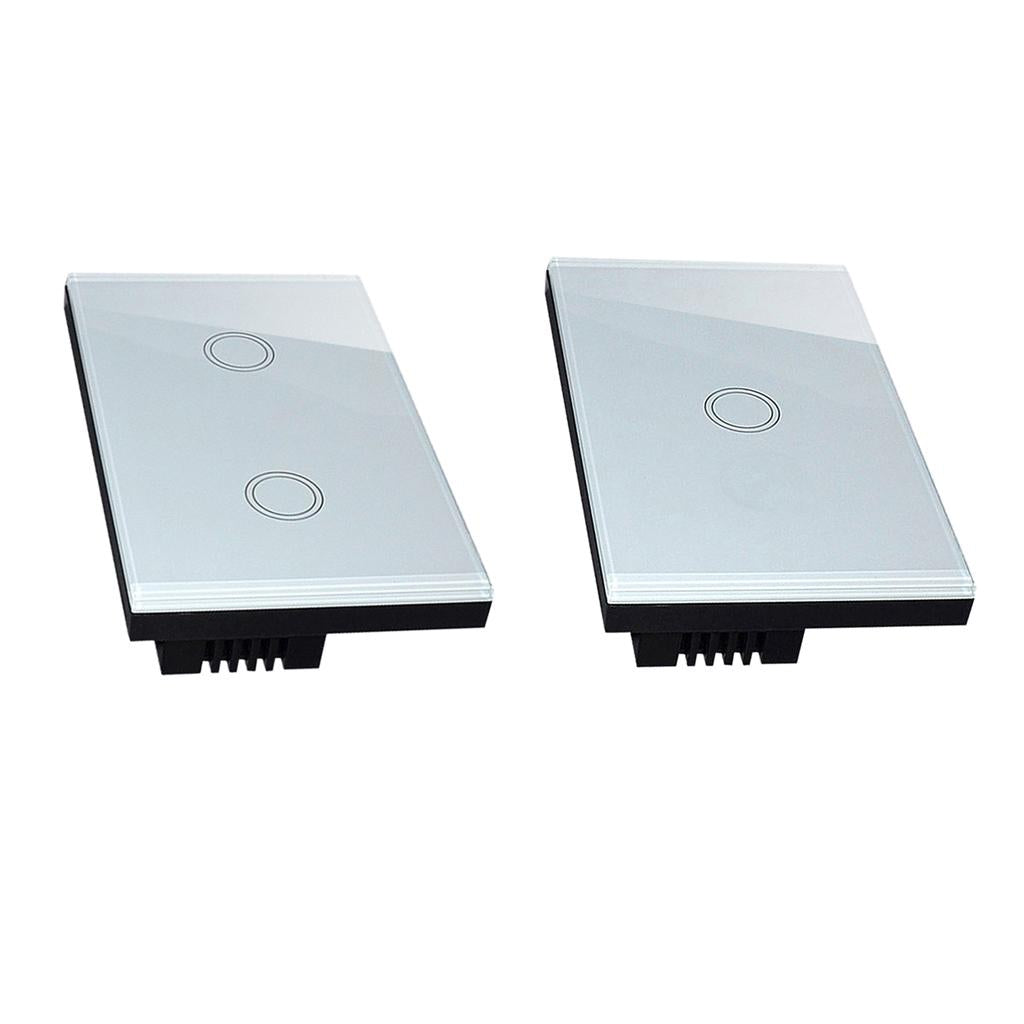 2Pcs 1 Way Touch Wall Control Light Switch Crystal Glass Panel 1 Gang 2 Gang