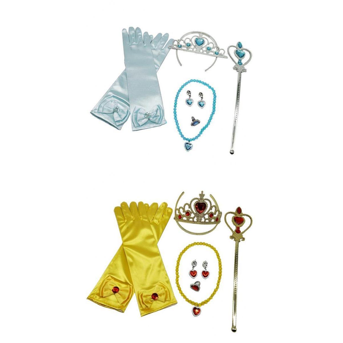 2 Sets Princess Belle Dress Costume Accessory Glove Wand Tiara Jewerly Set