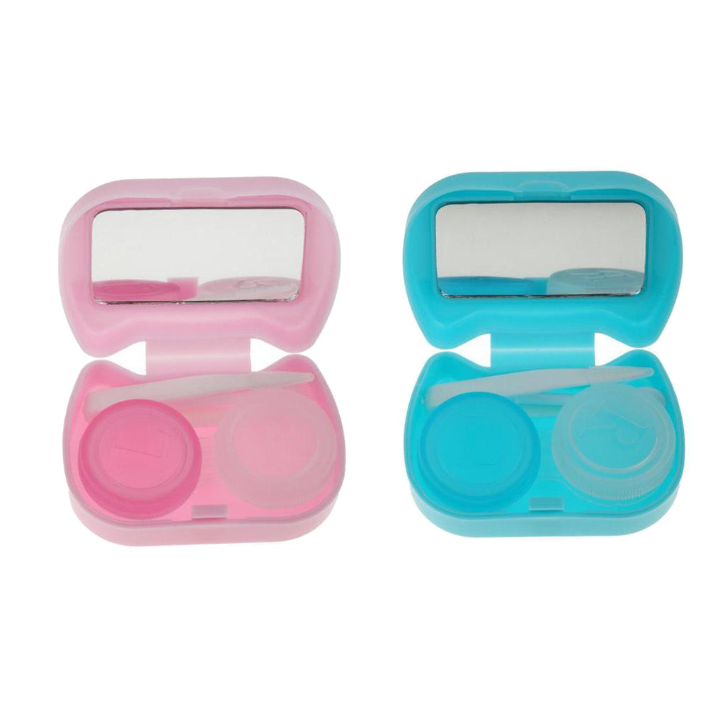 2 Pieces Contact Lenses Case Soaking Storage Box Holder Kit with Mirror