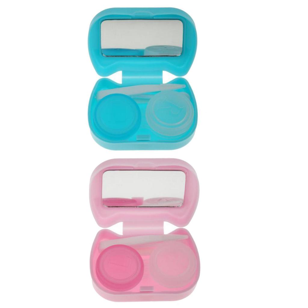 2 Pieces Contact Lenses Case Soaking Storage Box Holder Kit with Mirror
