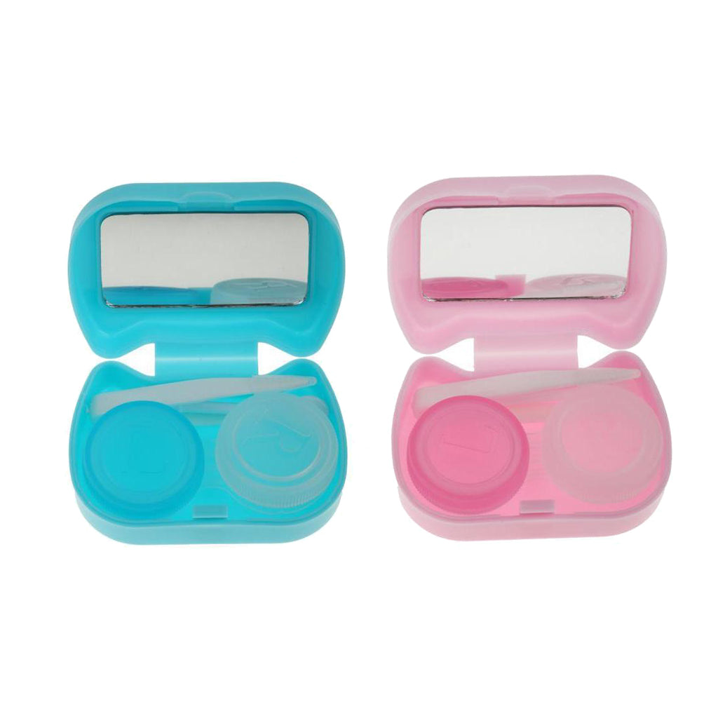 2 Pieces Contact Lenses Case Soaking Storage Box Holder Kit with Mirror