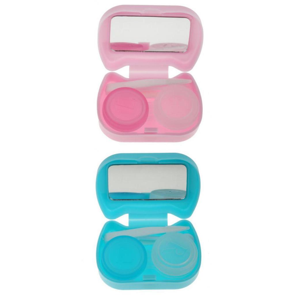 2 Pieces Contact Lenses Case Soaking Storage Box Holder Kit with Mirror