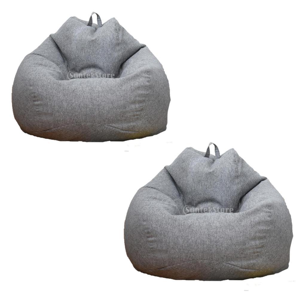 2 Pieces Solid Color Linen Large Stuffed Animals Storage Bean Bag Cover Gray