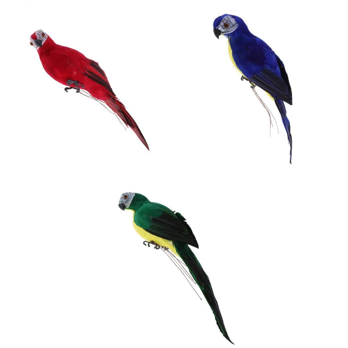 3x Realistic Parrot Artificial Feather Bird Animal Ornament Red Blue Green