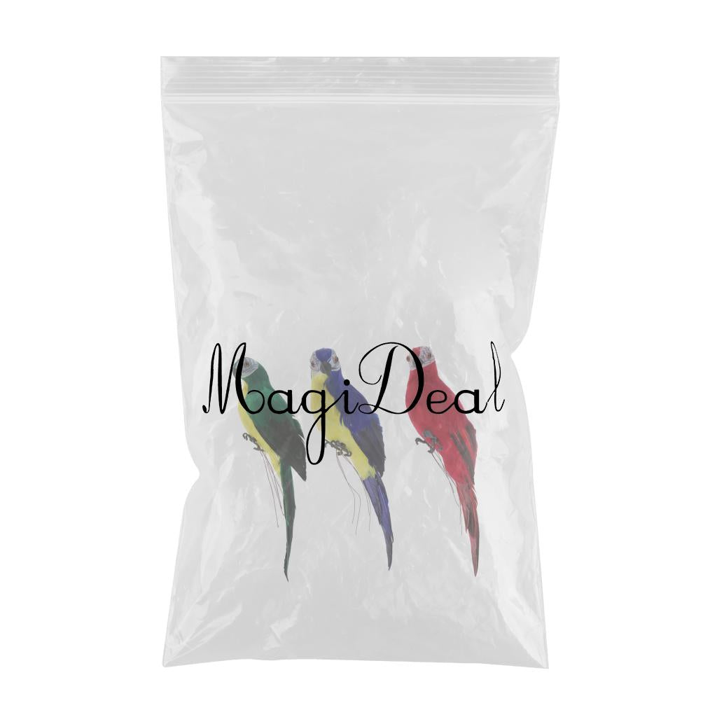 3x Realistic Parrot Artificial Feather Bird Animal Ornament Red Blue Green