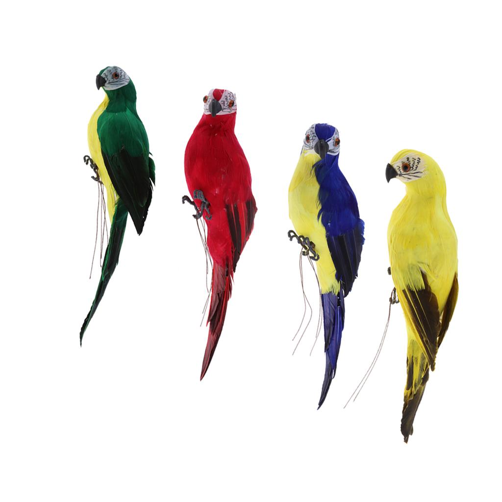 4x Realistic Parrot Artificial Feather Bird Animal Ornament Figurine Decor