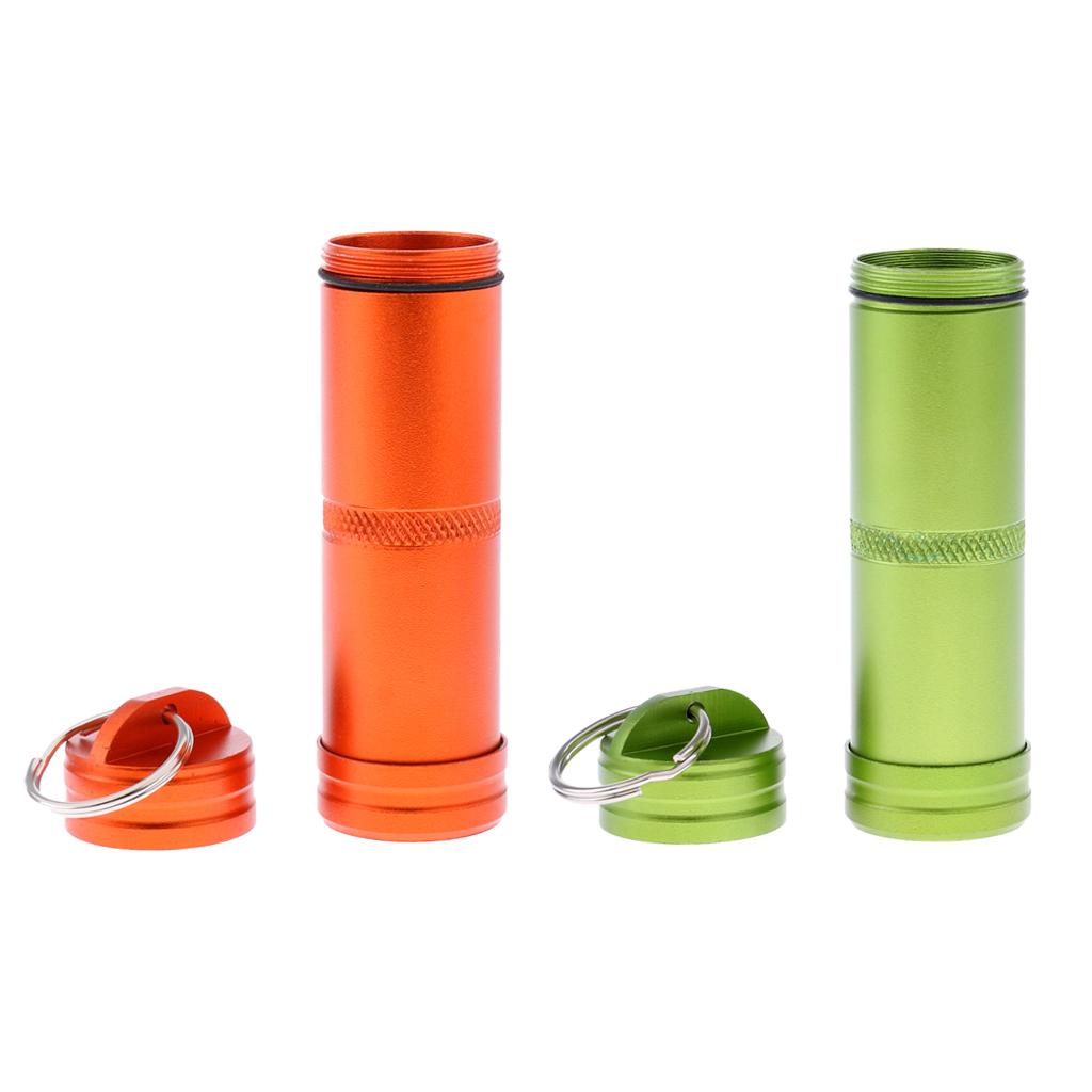 2 Pieces Aluminum Alloy Waterproof Capsule Holder Pill Case Bottle Container