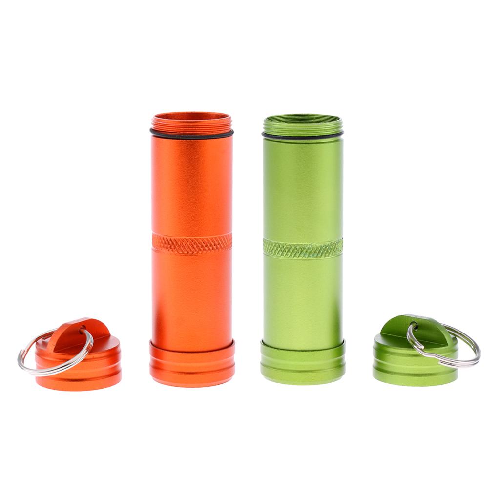 2 Pieces Aluminum Alloy Waterproof Capsule Holder Pill Case Bottle Container