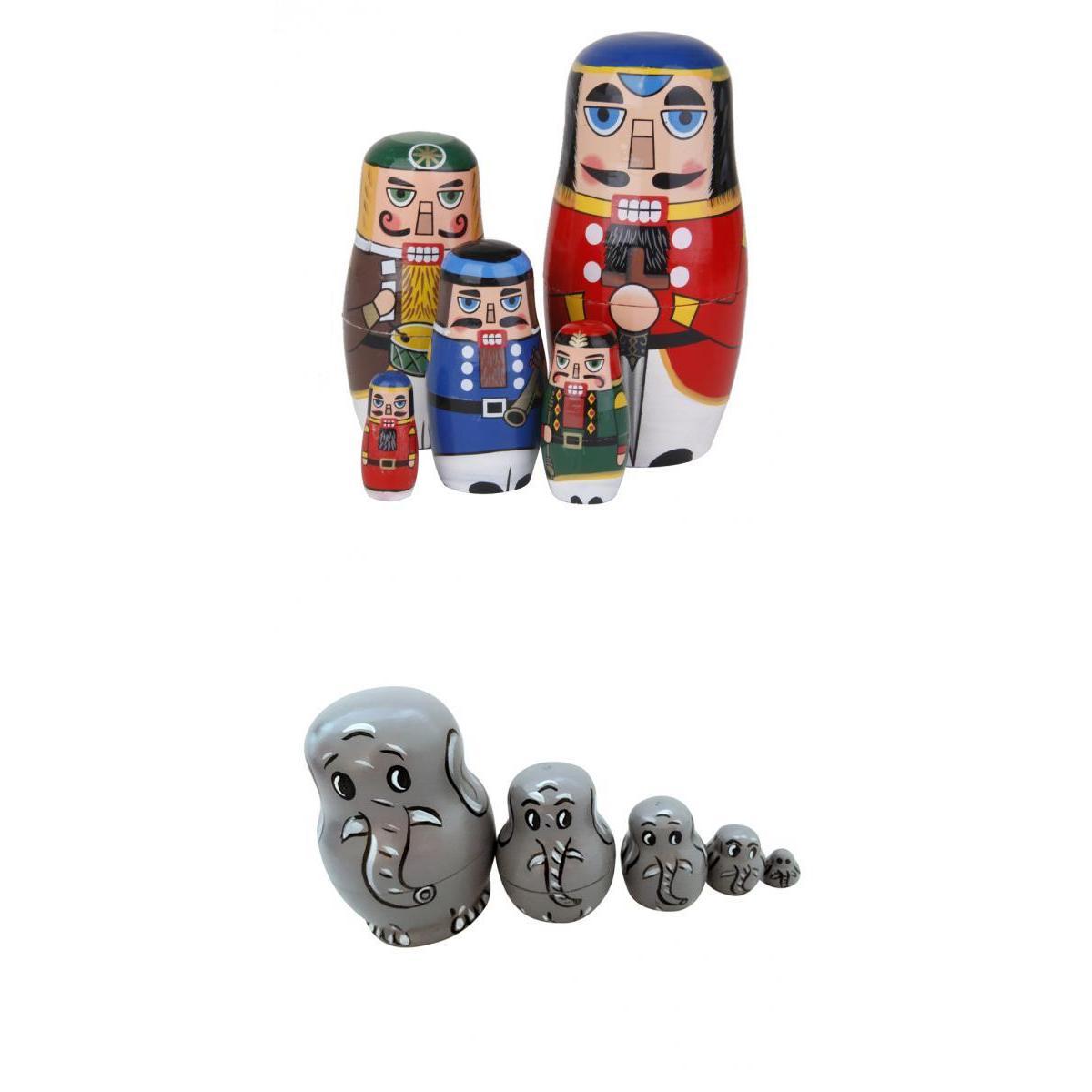 10pcs New Hot Wooden Russian Nesting Doll Elephant & Walnut Soldier Painted