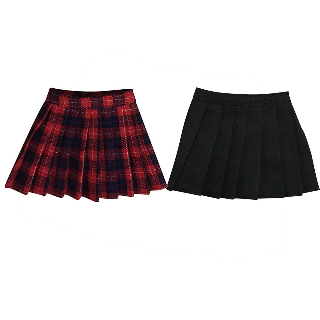 2 Pieces 1/6 Scale Mini Plaid Skirt Dress for 12 Action Figure Female Body"