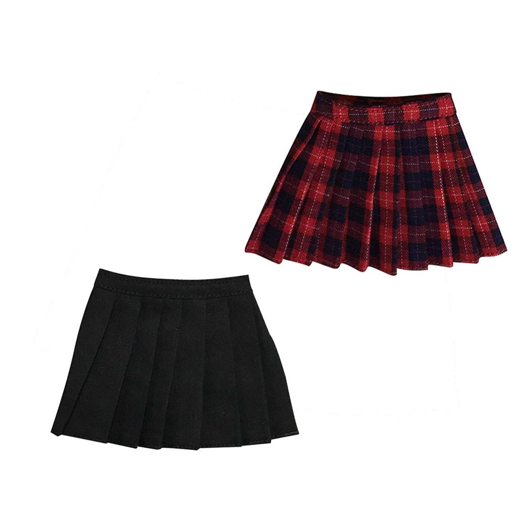 2 Pieces 1/6 Scale Mini Plaid Skirt Dress for 12 Action Figure Female Body"