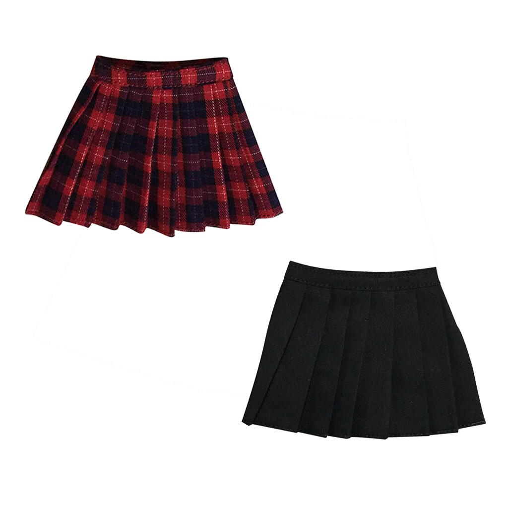 2 Pieces 1/6 Scale Mini Plaid Skirt Dress for 12 Action Figure Female Body"