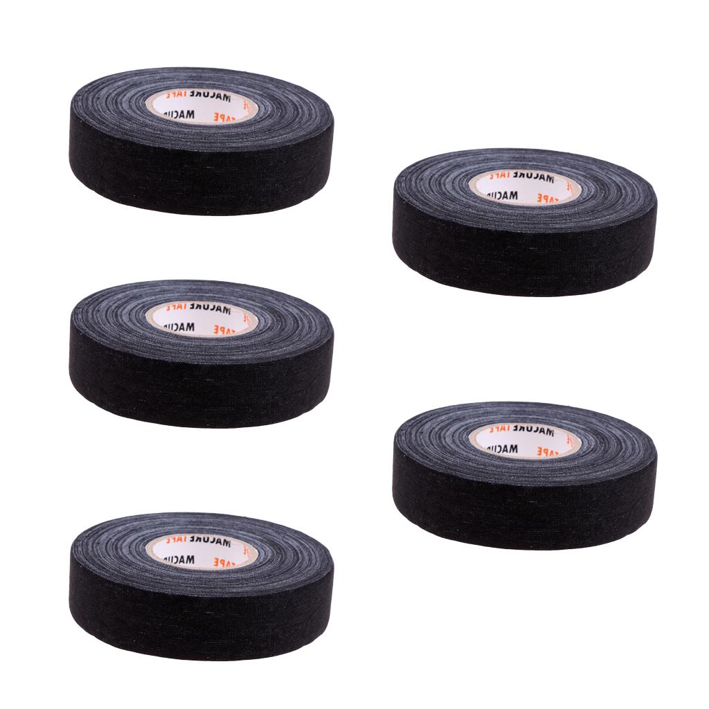 5 Roll Waterproof Adhesive Ice Hockey Cloth Stick Grip Tape 25mmx22.5m Black