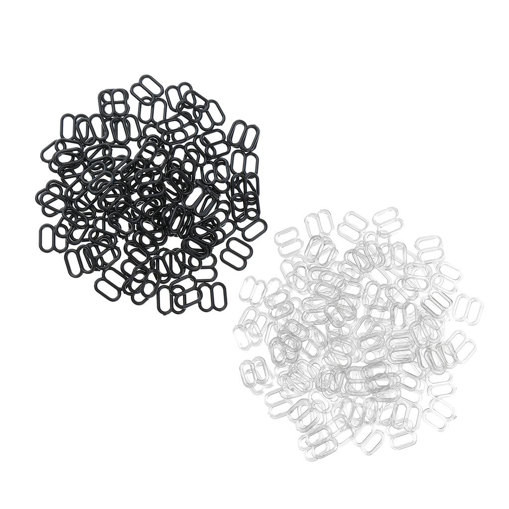 200Pcs Plastic Bra Lingerie Strap Clips Hook Slider Buckle 8mm Black White