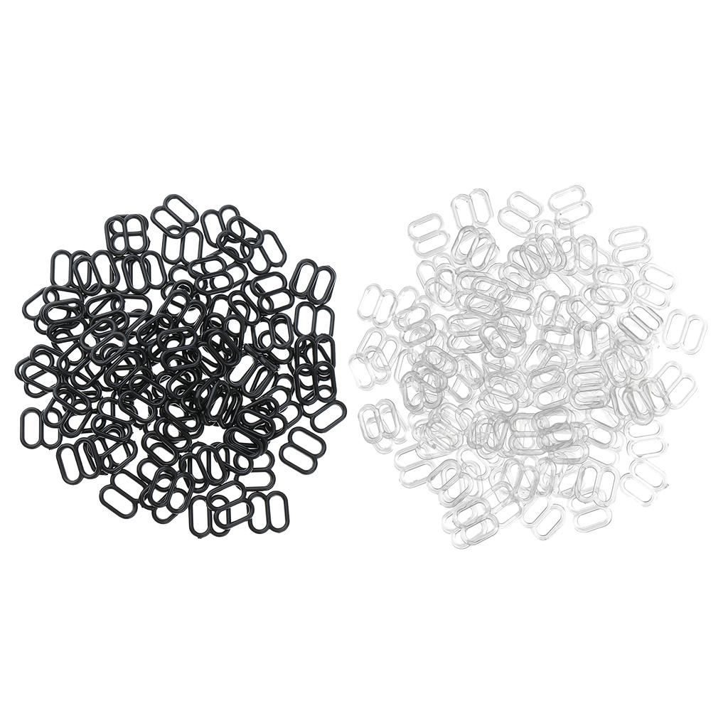 200Pcs Plastic Bra Lingerie Strap Clips Hook Slider Buckle 8mm Black White