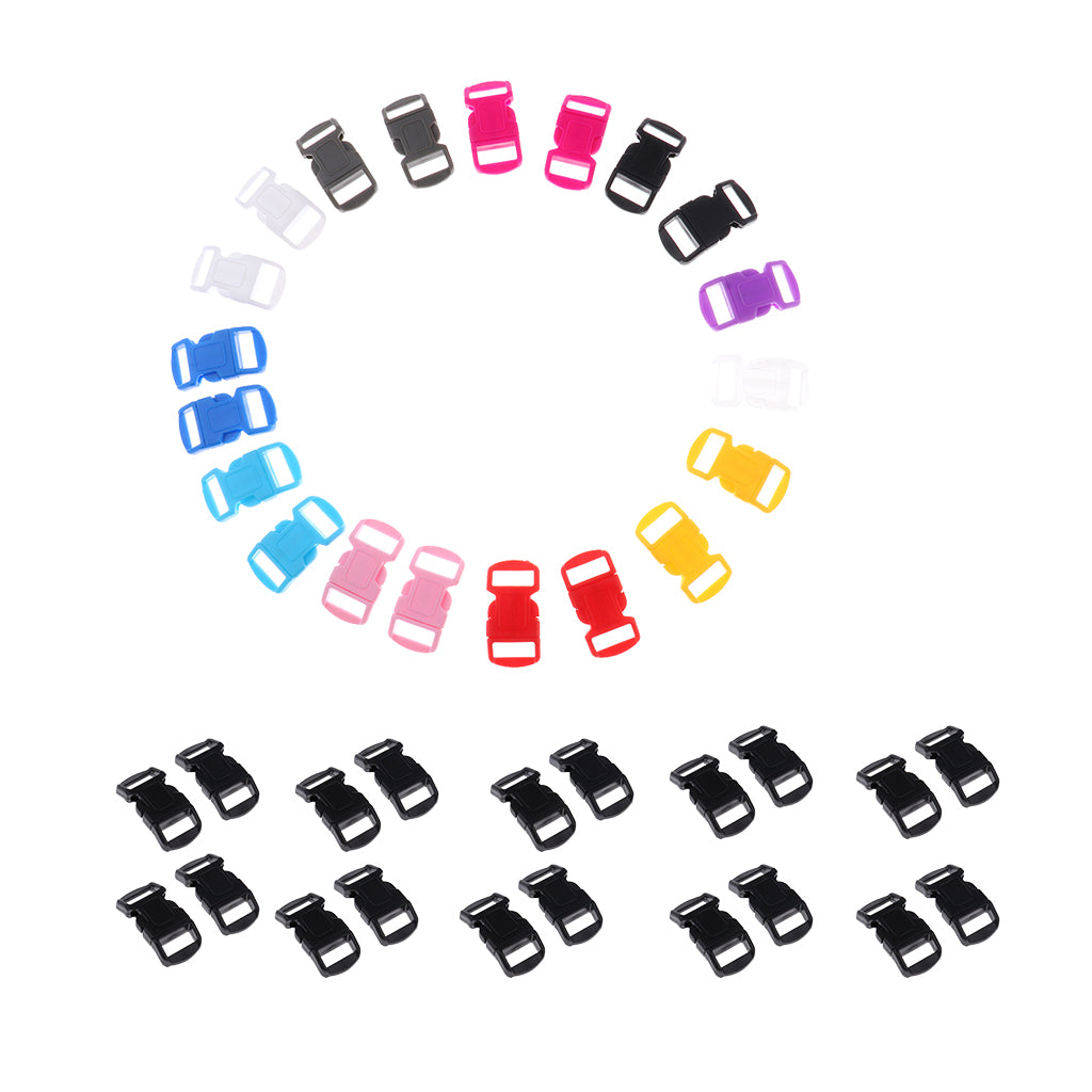 40pcs 10mm Mixed Curved Side Release Plastic Buckle for Paracord Bracelet