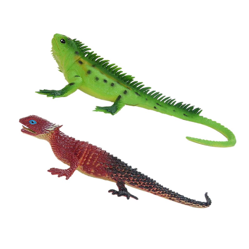 2 x Colorful Vivid Reptile Animal Rubber Lizard Model Figure Educational Toy