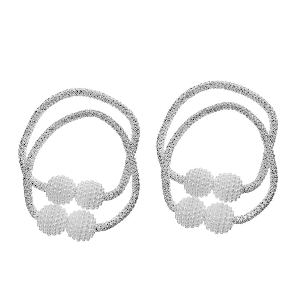 4 Pieces Pearl Curtain Tiebacks European Holdback with Magnetic White