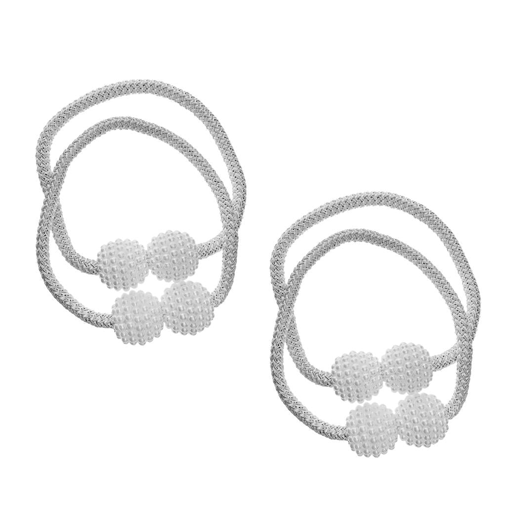 4 Pieces Pearl Curtain Tiebacks European Holdback with Magnetic White