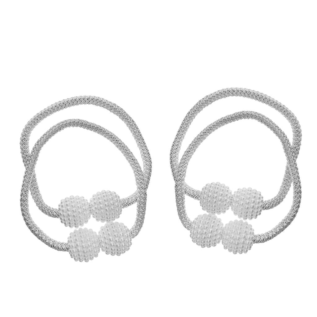 4 Pieces Pearl Curtain Tiebacks European Holdback with Magnetic White