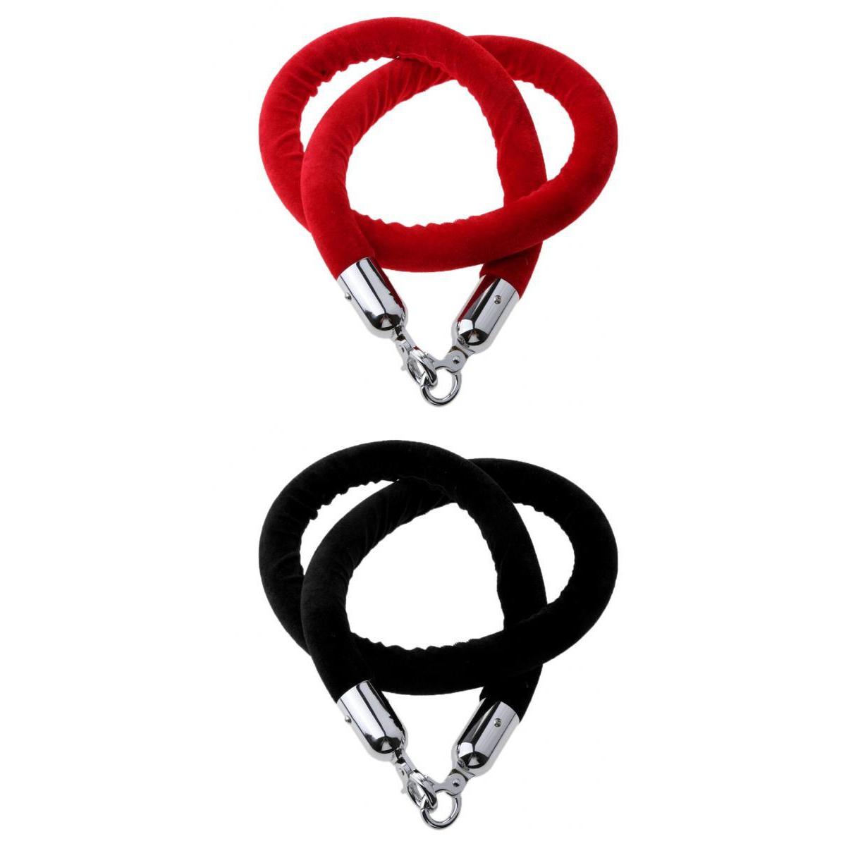 1.5m Velvet Rope Crowd Control Stanchion Post Queue Line Barrier Black+Red