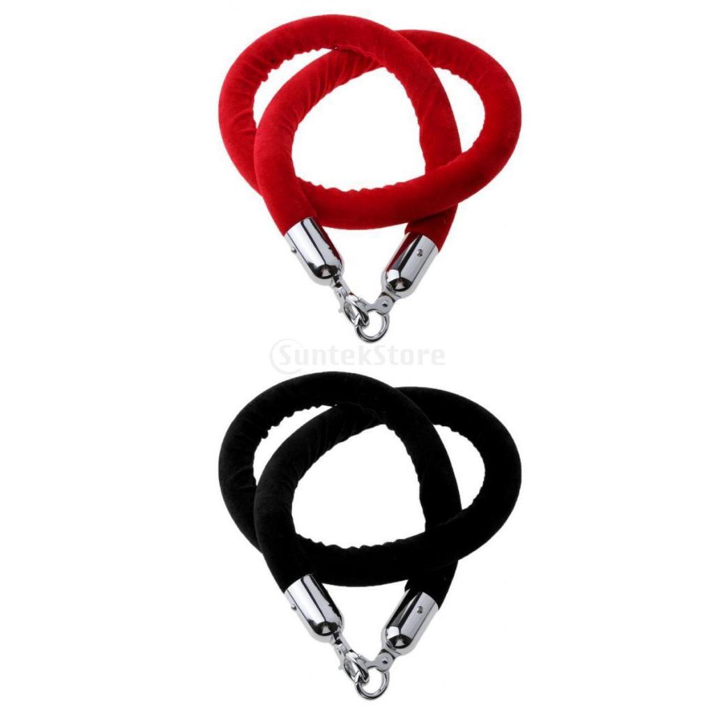 1.5m Velvet Rope Crowd Control Stanchion Post Queue Line Barrier Black+Red