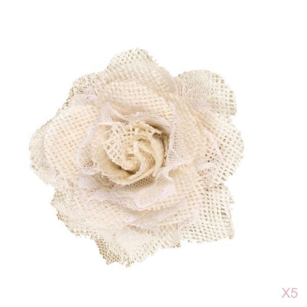 5pcs Hessian Burlap Lace Rose Flower Heads Rustic Wedding Party Decor 6cm