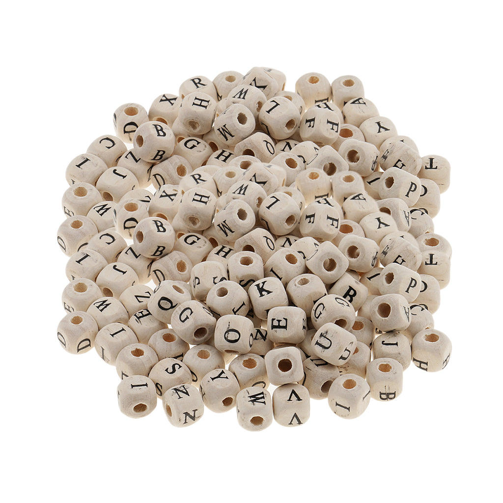 200 Pieces Wooden Alphabet Letters Cube Beads Jewelry Making 10mm White
