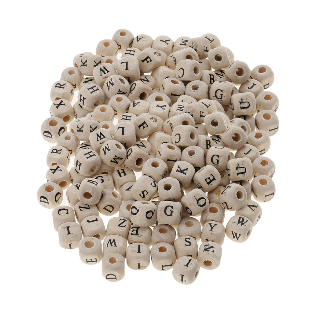 200 Pieces Wooden Alphabet Letters Cube Beads Jewelry Making 10mm White