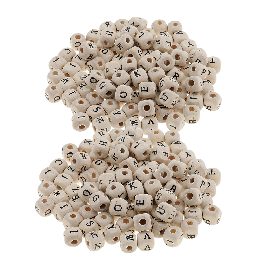 200 Pieces Wooden Alphabet Letters Cube Beads Jewelry Making 10mm White