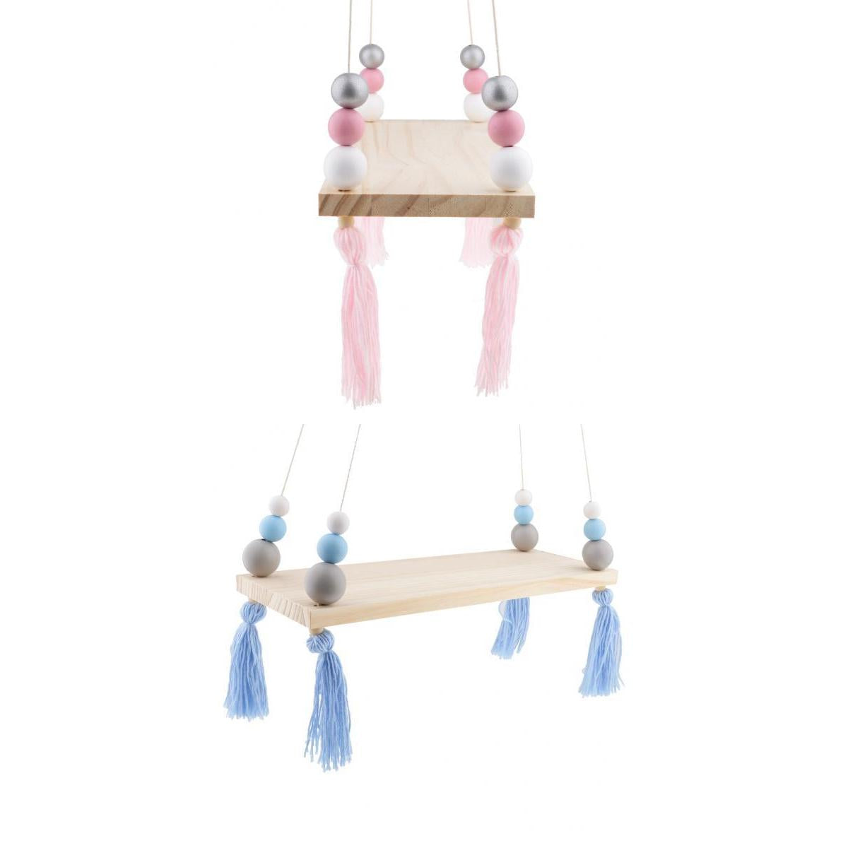 2x Kids Baby Nordic Style Wooden Tassel Pearl Room On Wall Decorative Frame