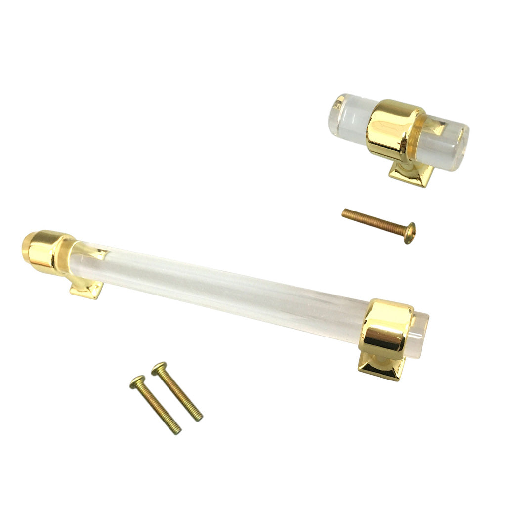 2Pcs Acrylic Door Pull Knob Drawer Cabinet Cupboard Handle Hardware Gold