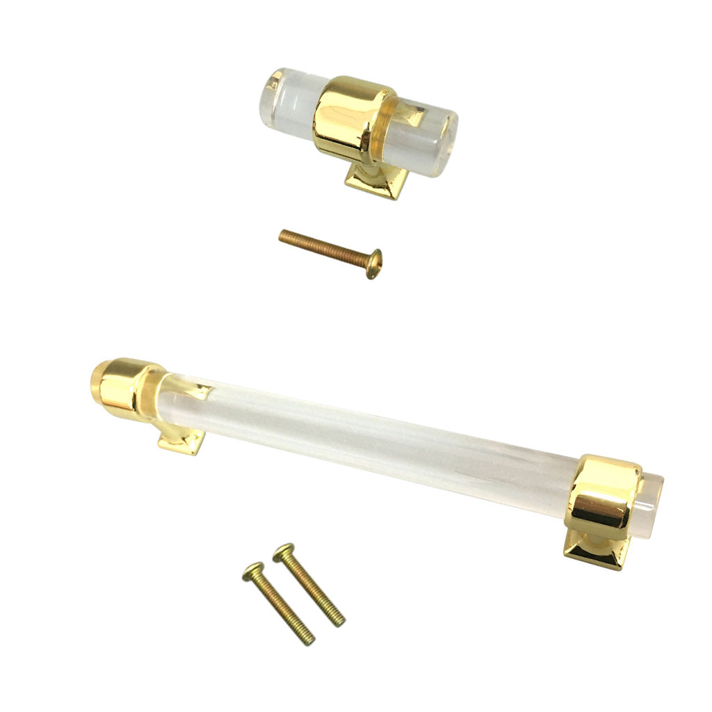 2Pcs Acrylic Door Pull Knob Drawer Cabinet Cupboard Handle Hardware Gold