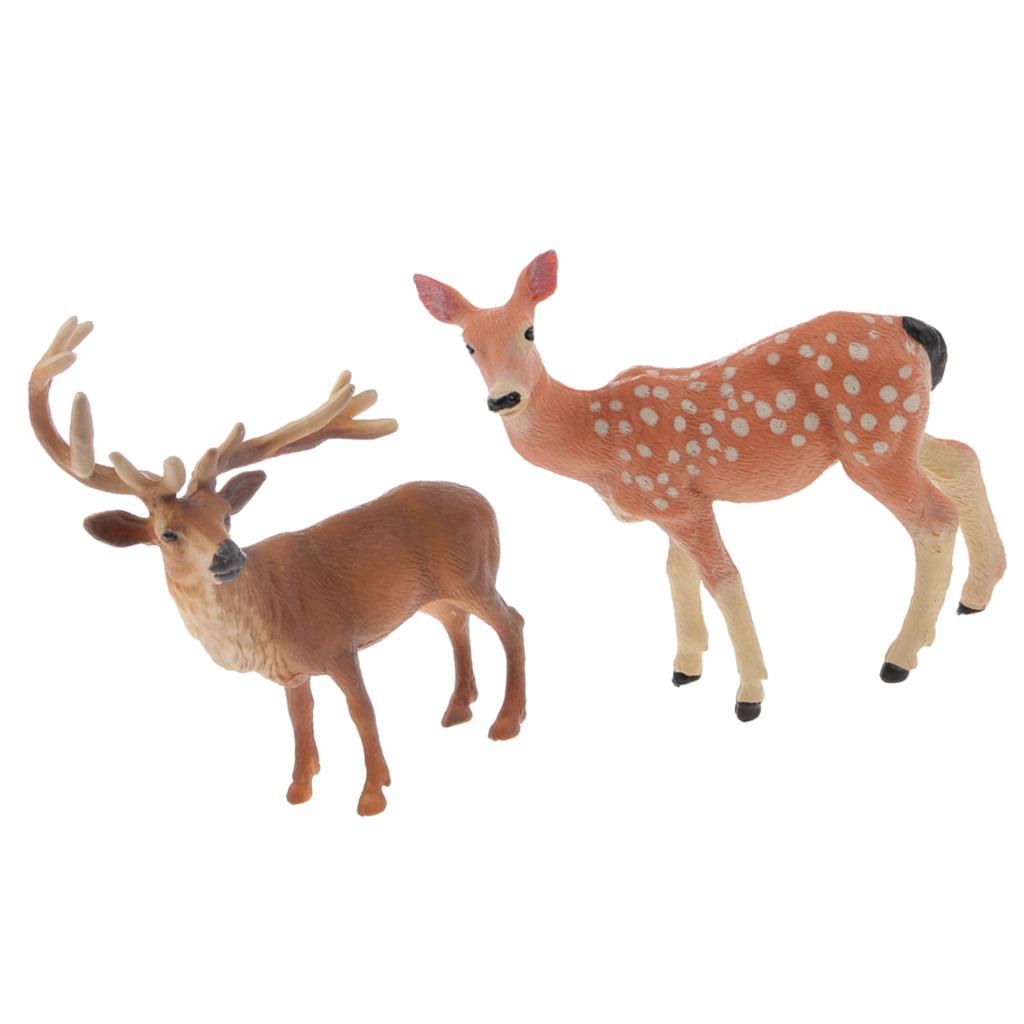 2 Pieces Realistic Deer Model Toy Action Figure Home Decorative Collectibles