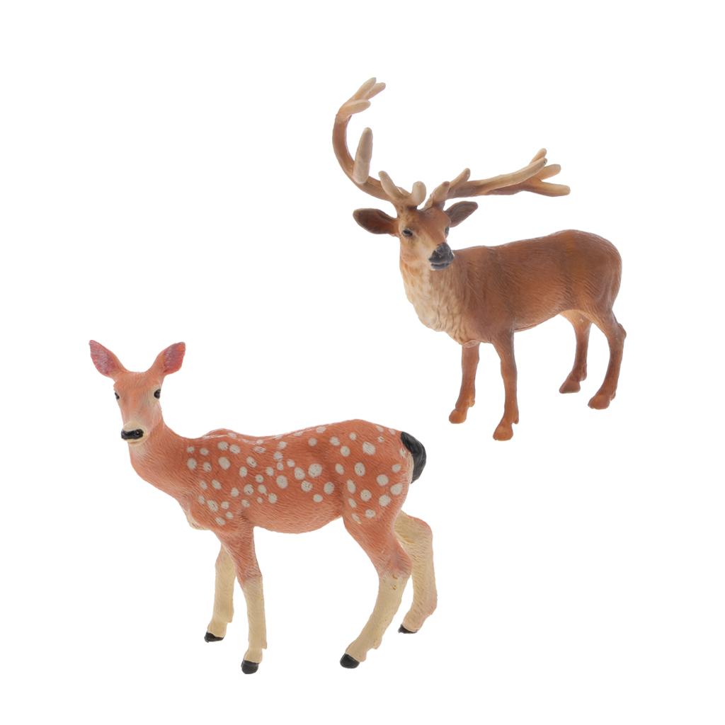 2 Pieces Realistic Deer Model Toy Action Figure Home Decorative Collectibles