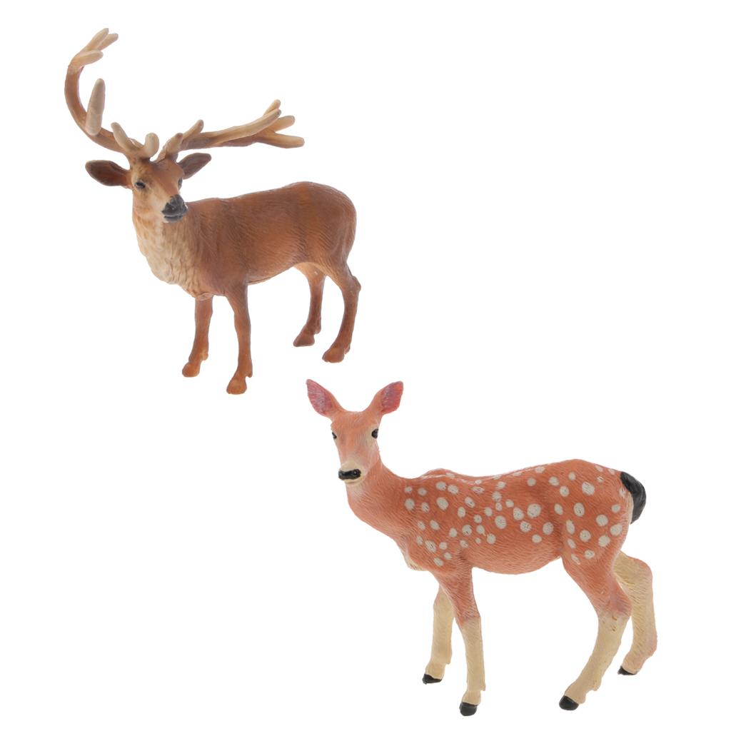 2 Pieces Realistic Deer Model Toy Action Figure Home Decorative Collectibles