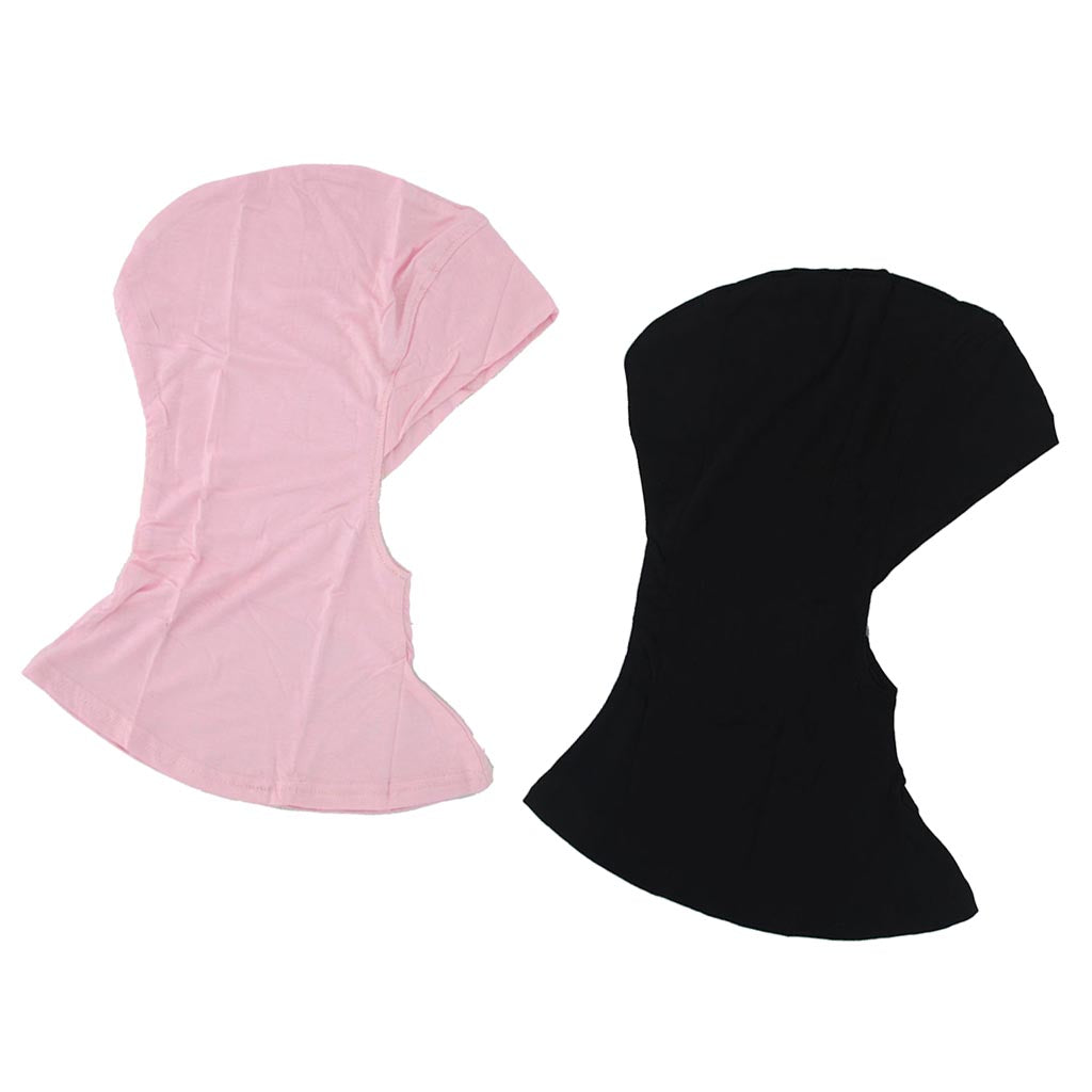 2 Pieces Muslim Full Cover Hijab Cap Islamic Underscarf Solid Neck Head Hats