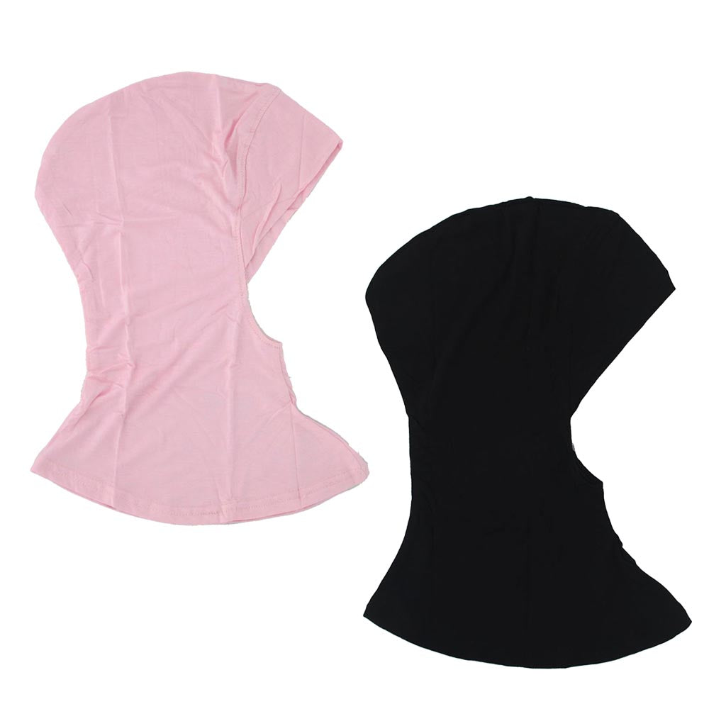 2 Pieces Muslim Full Cover Hijab Cap Islamic Underscarf Solid Neck Head Hats