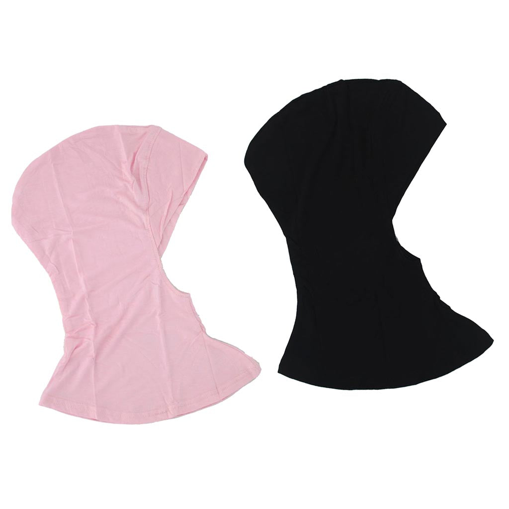 2 Pieces Muslim Full Cover Hijab Cap Islamic Underscarf Solid Neck Head Hats