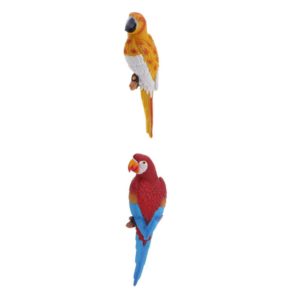 2x Realistic Parrot Resin Bird Animal Ornament Hanging Yellow & Red Blue