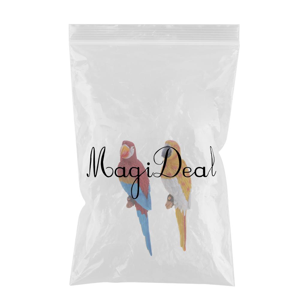 2x Realistic Parrot Resin Bird Animal Ornament Hanging Yellow & Red Blue